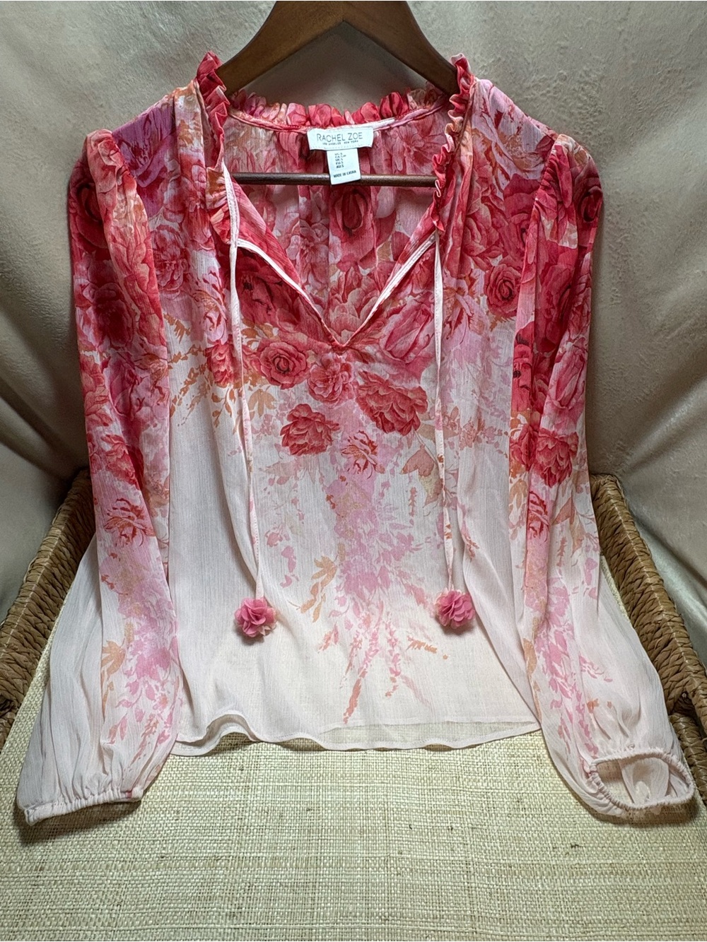 Summer Sale | Rachel Zoe Pink Floral Sheer Peasant Blouse Women’s Small